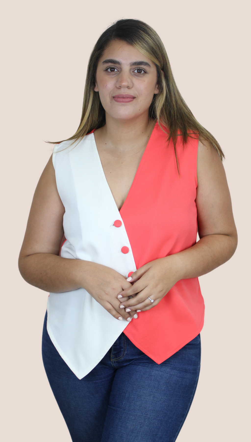 VEST combi Coral+Offwhihte