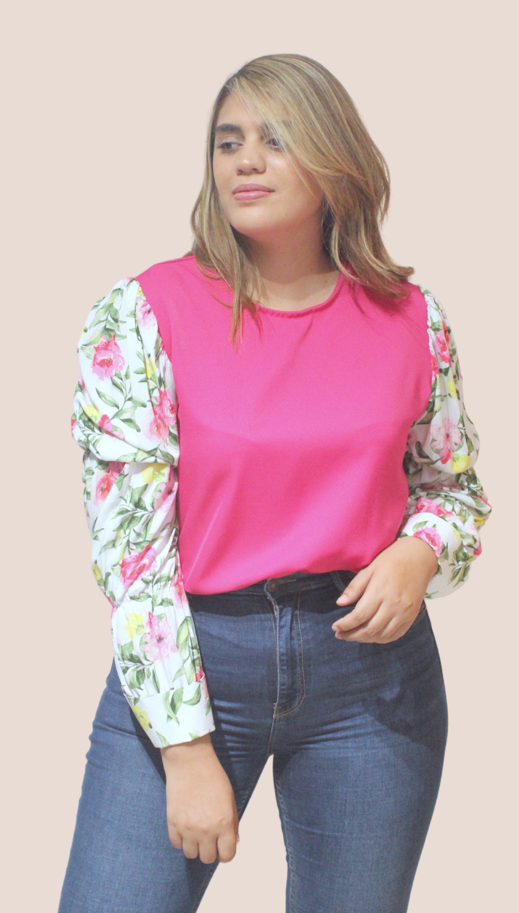 Fucsia Flower Blouse con puño
