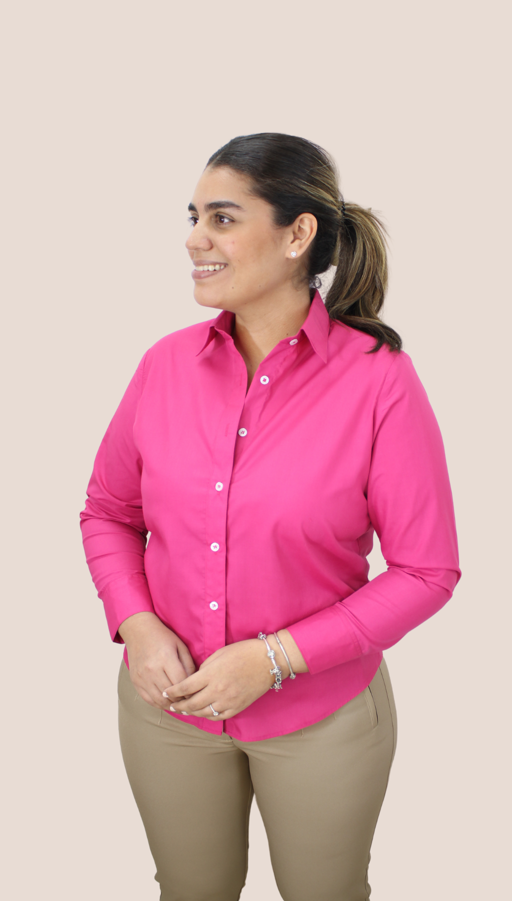 Rosado Fucsia Camisa Mangas Largas