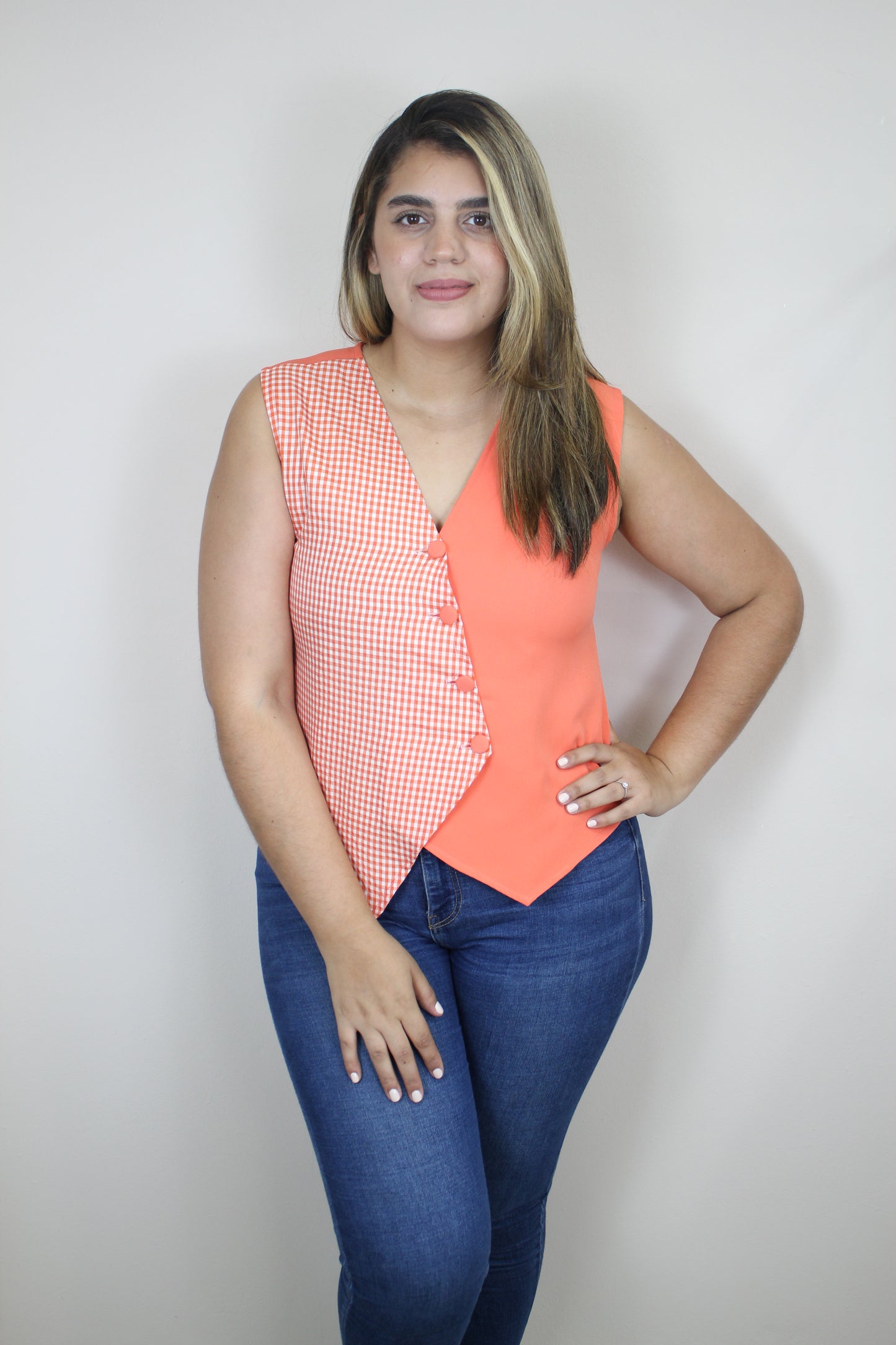 VEST coral Vichy