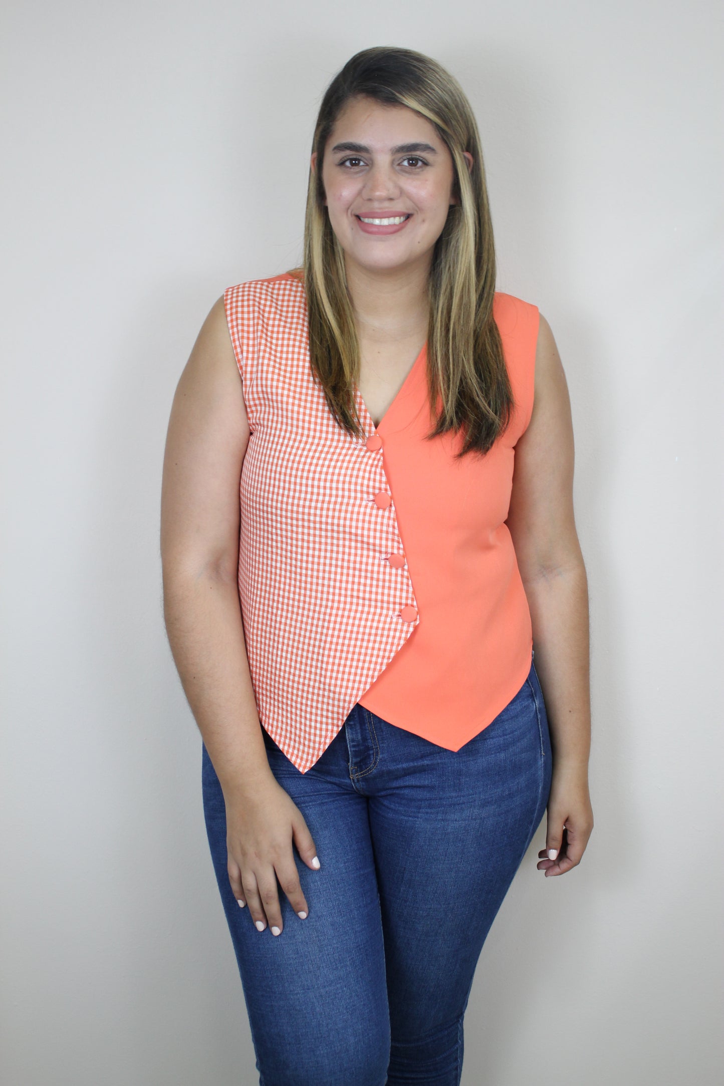VEST coral Vichy