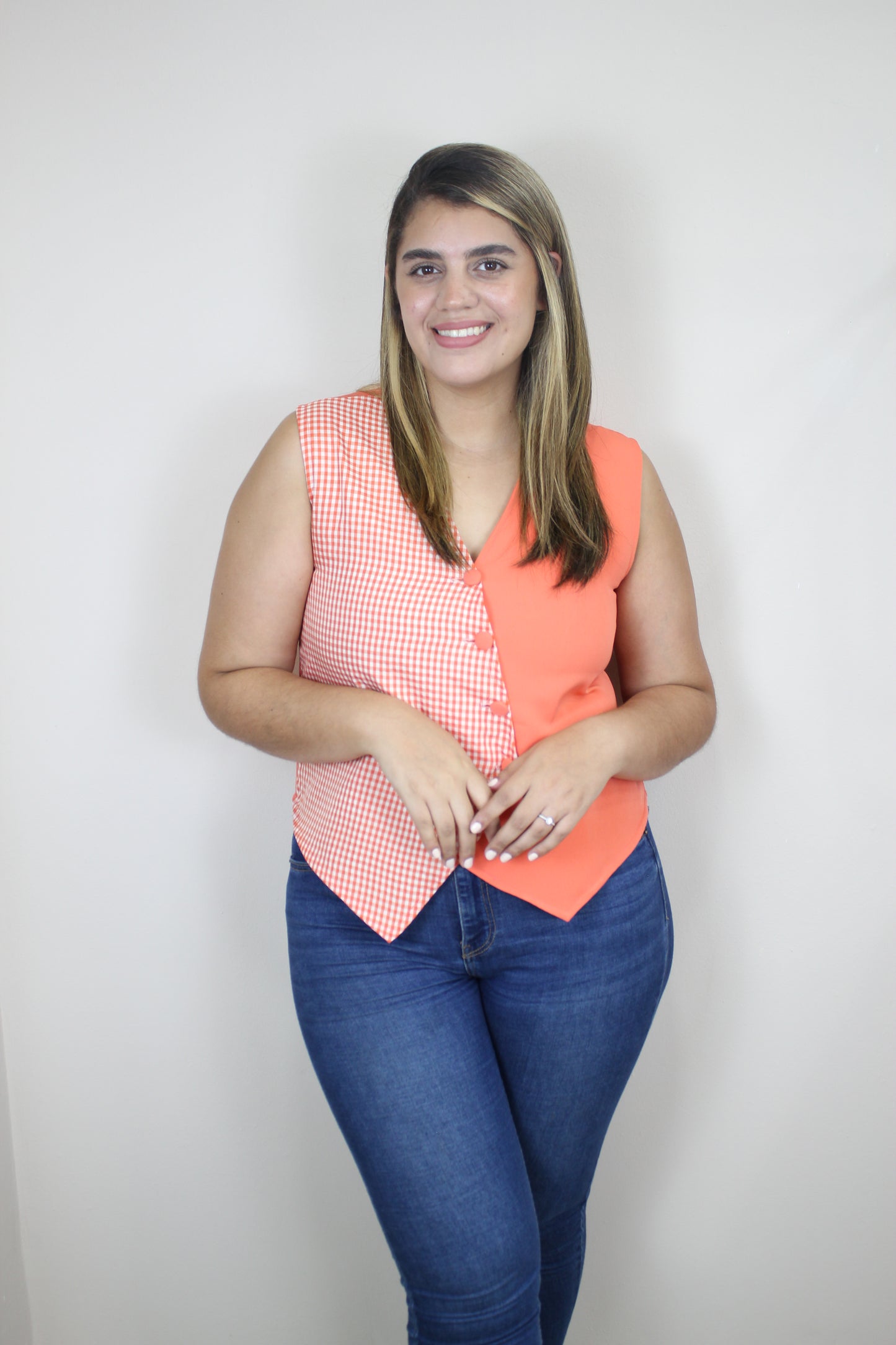 VEST coral Vichy