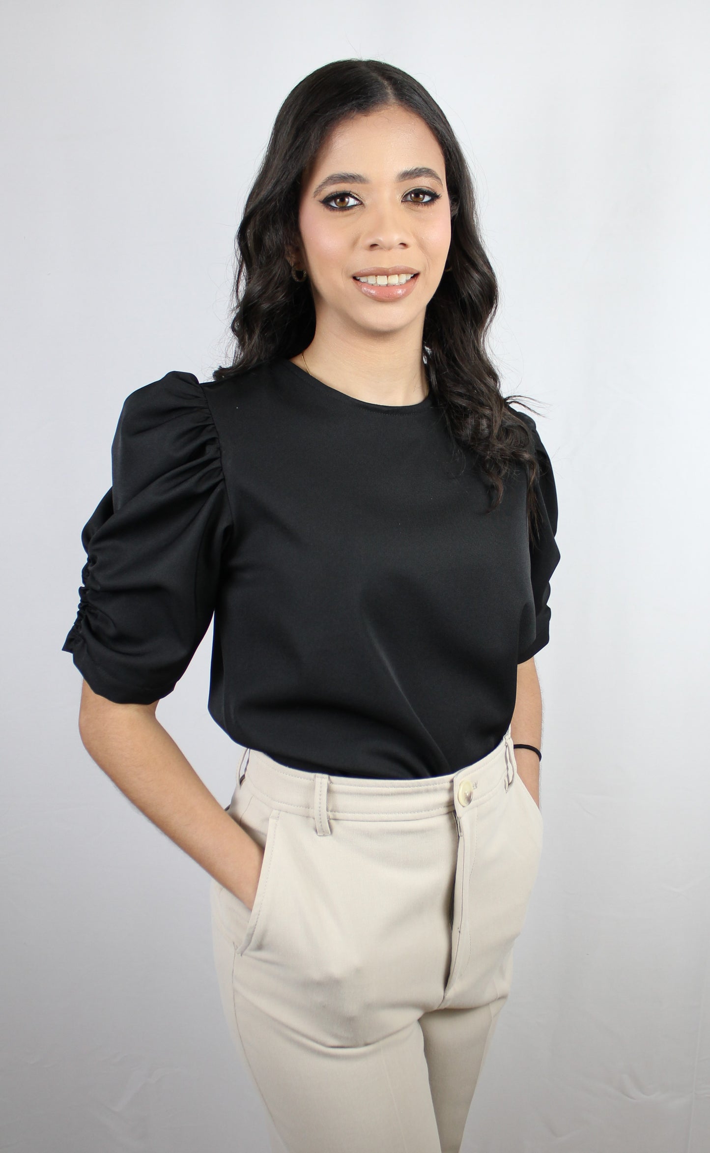 Black basic RUCHE Blouse