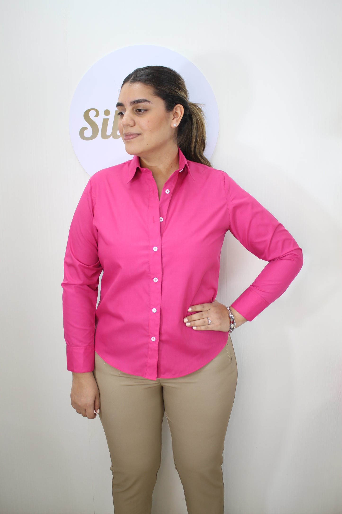 Rosado Fucsia Camisa Mangas Largas