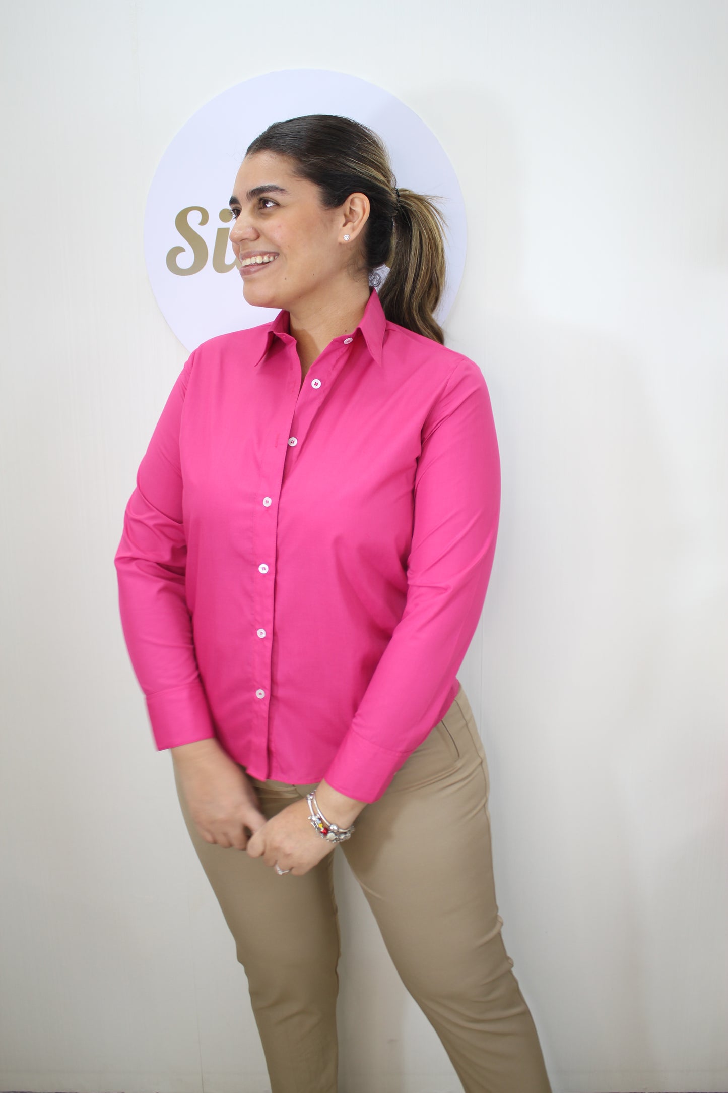 Rosado Fucsia Camisa Mangas Largas