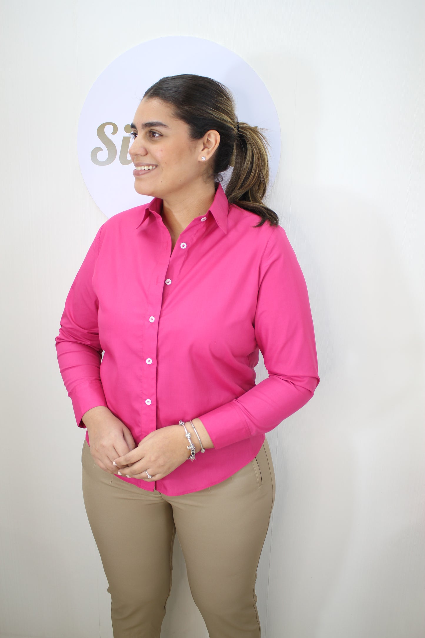 Rosado Fucsia Camisa Mangas Largas