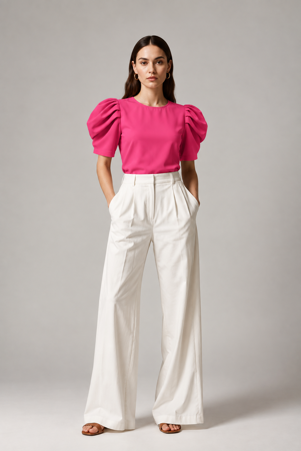 Blusa tachón 3/4 fucsia