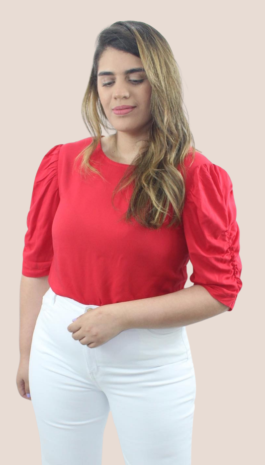 Red Cotton Ruche Blouse