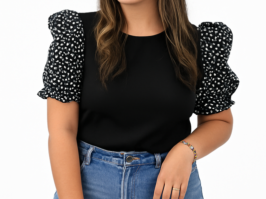 Negra estampada floral Blouse