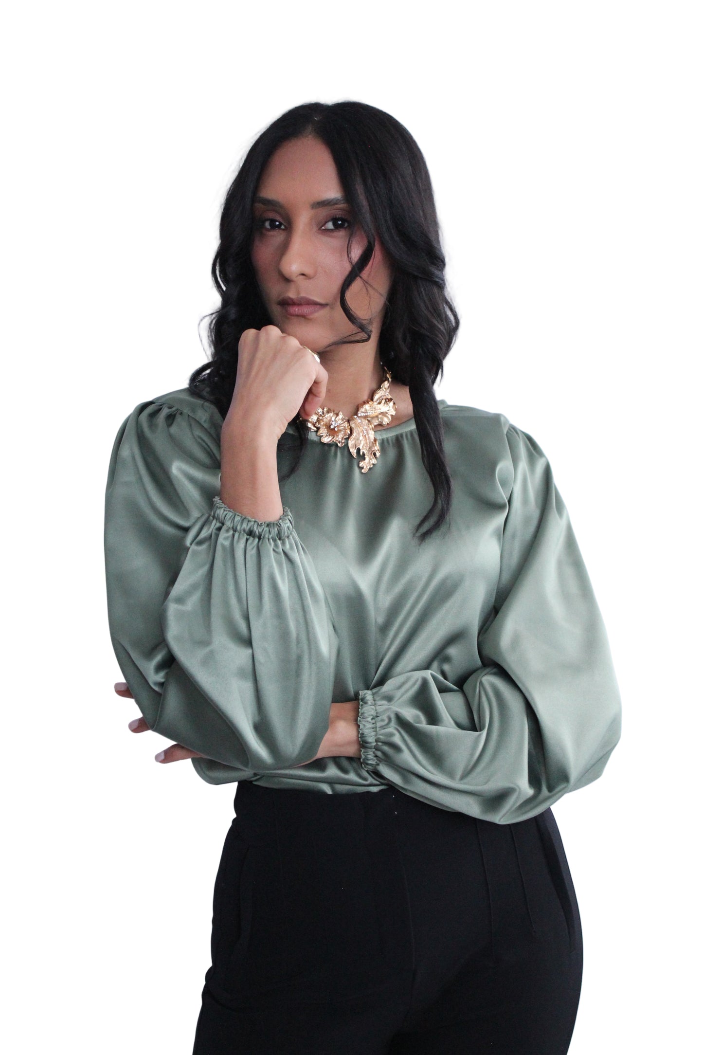 SATIN BLOUSE en verde
