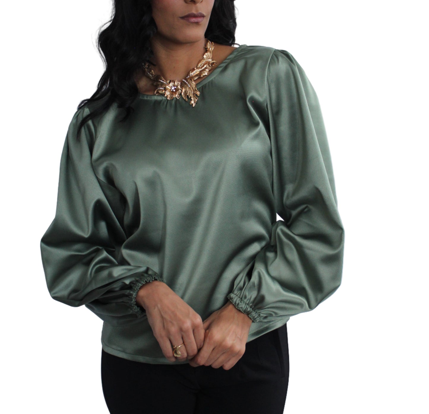 SATIN BLOUSE en verde