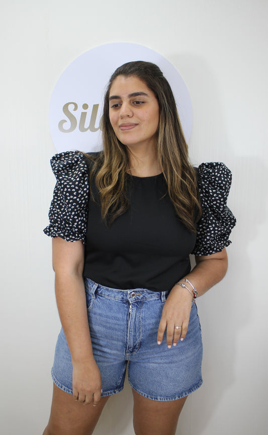 Negra estampada floral Blouse
