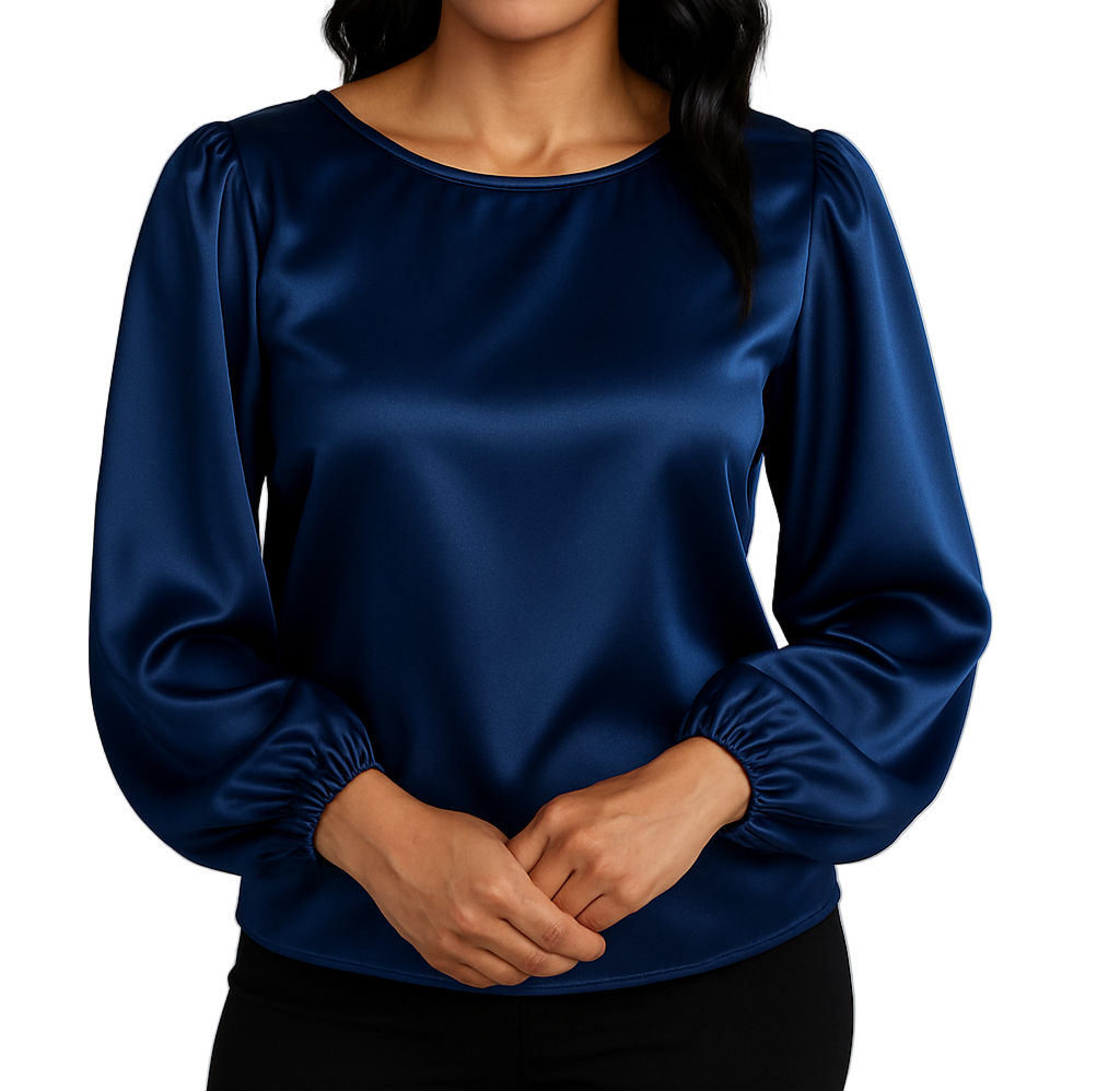 SATIN BLOUSE en azul marino