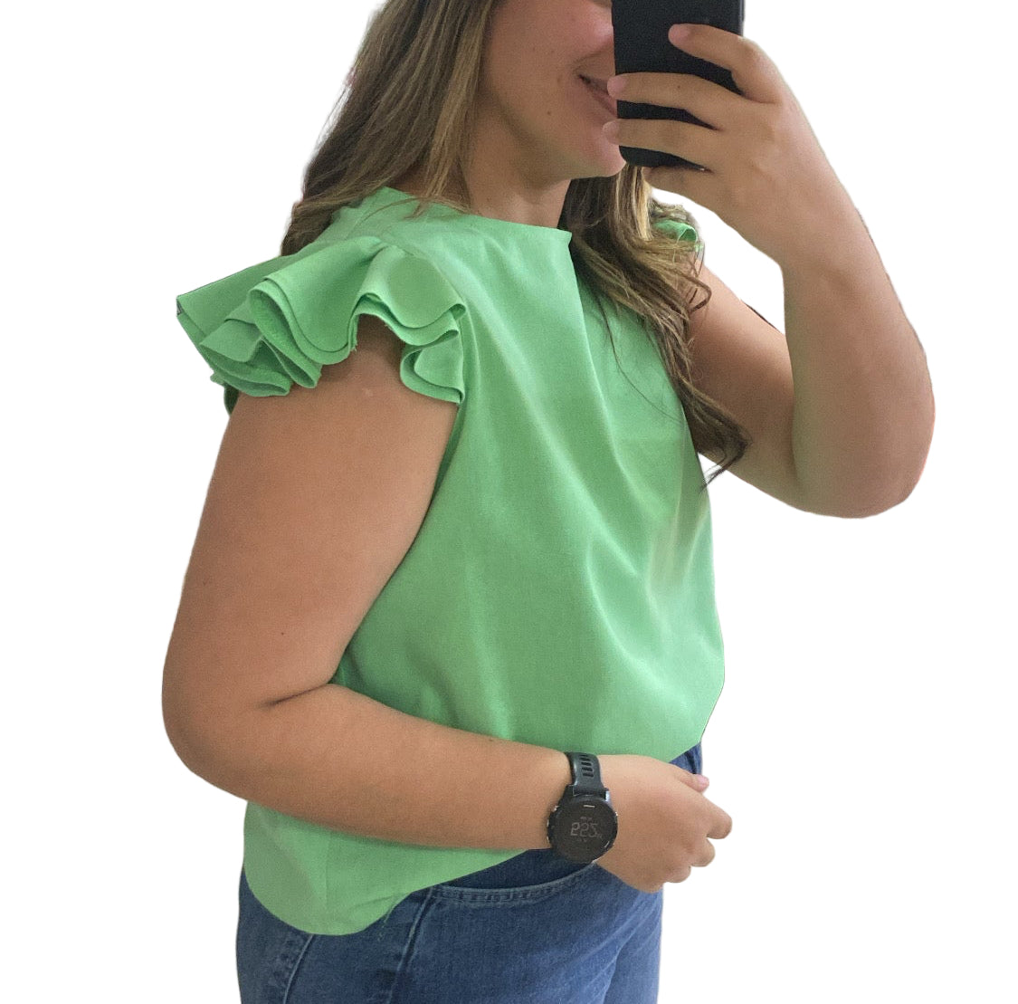 Volante verde en lino