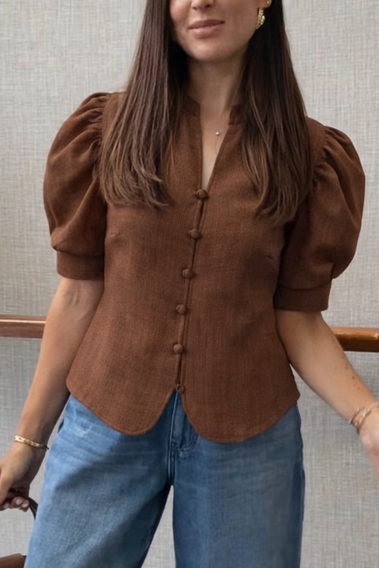 CAMISA BOTON FORRADO MARRÓN OSCURO