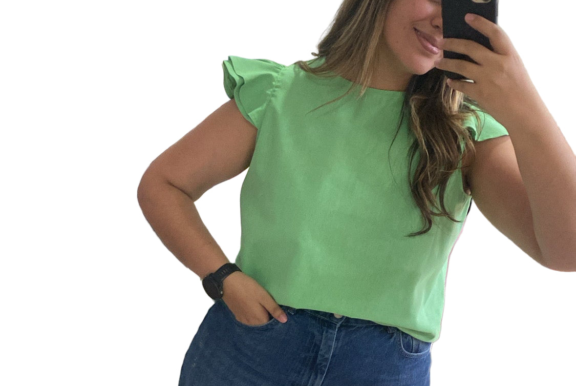 Volante verde en lino