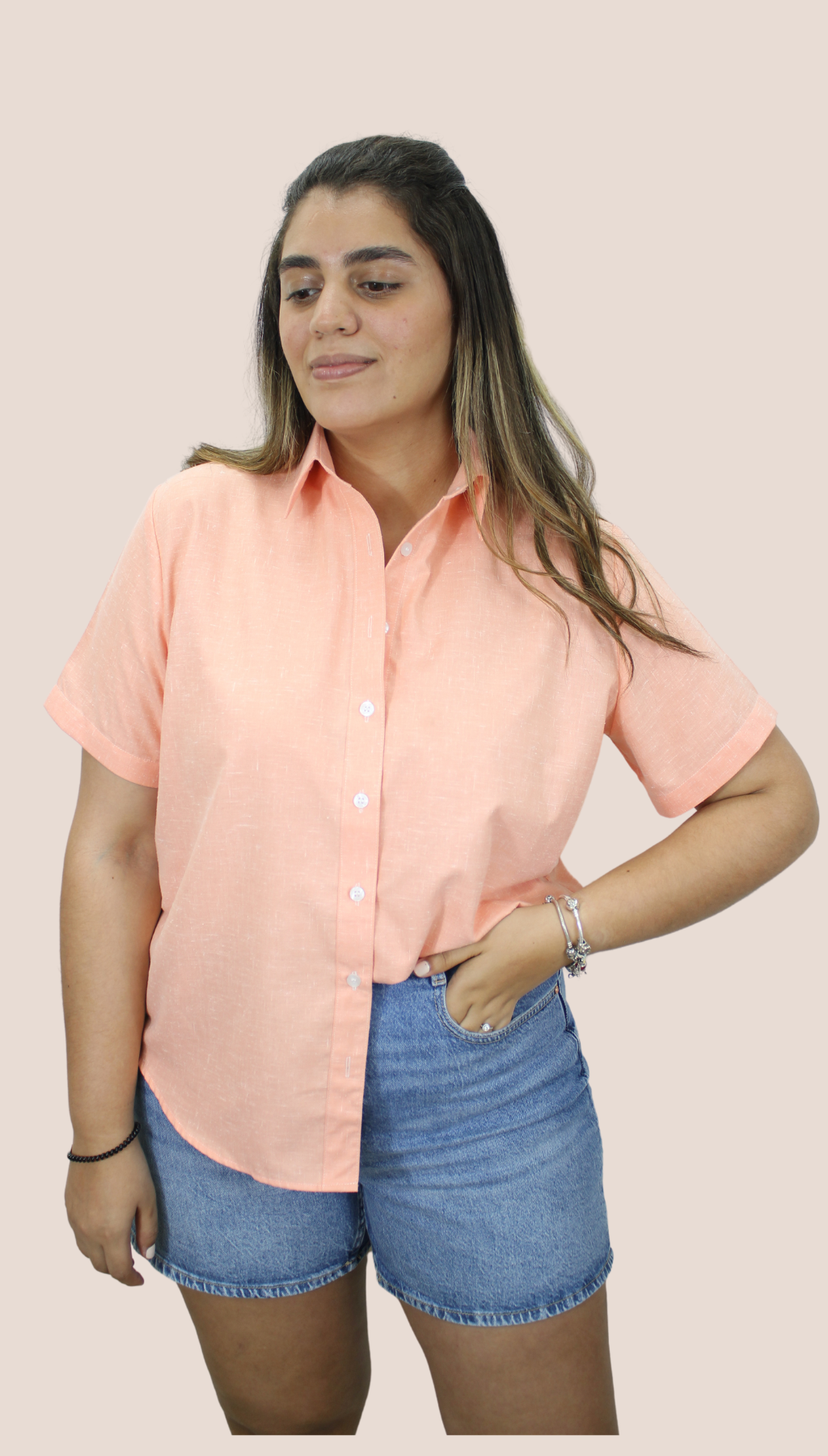 Salmon Camisa Mangas Cortas