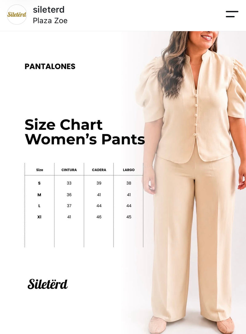Size Chart Pantalones