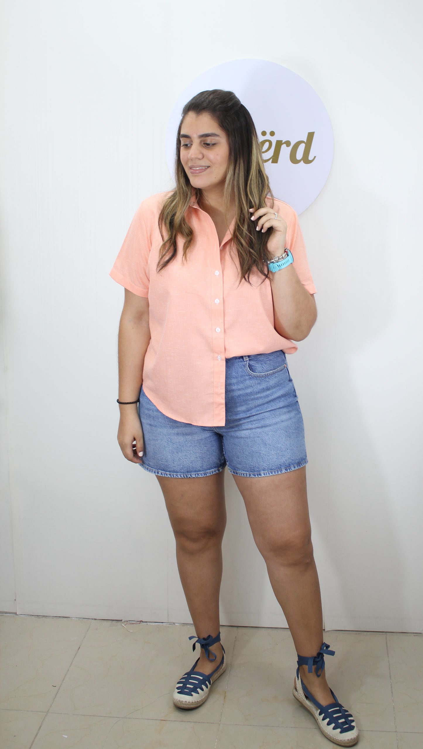Salmon Camisa Mangas Cortas