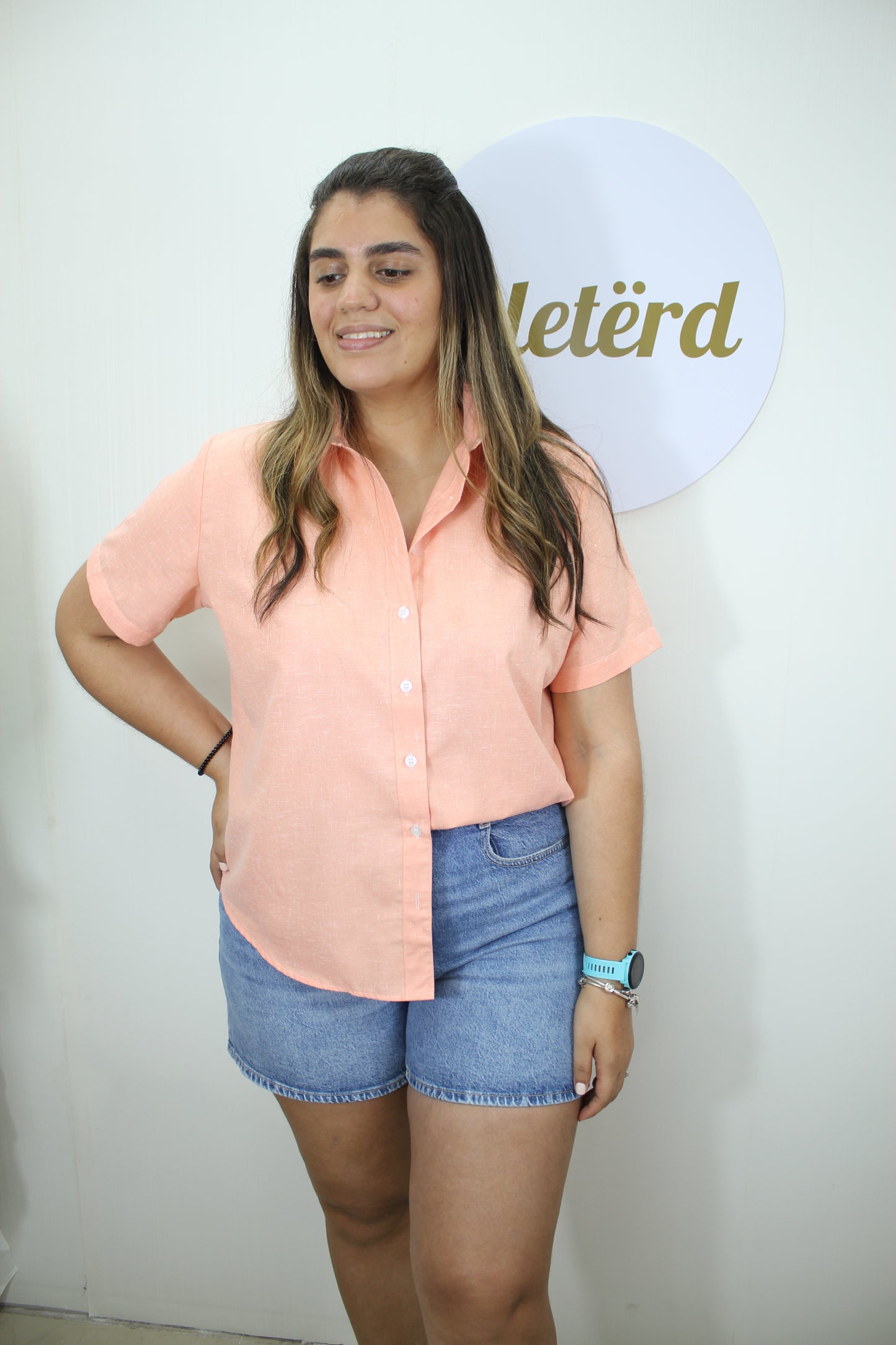 Salmon Camisa Mangas Cortas